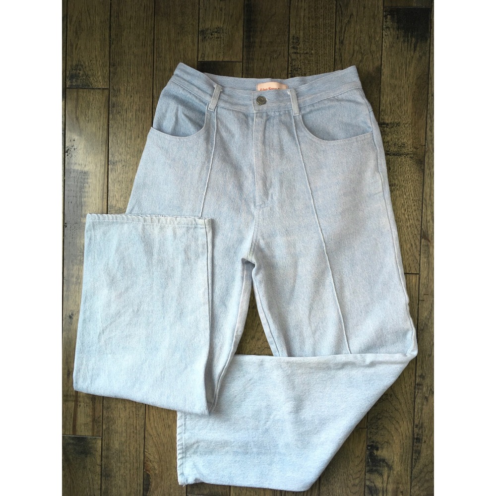 Lisa Says Gah Light Wash Blue Front Seam Wide Leg Denim Jeans Womens 28